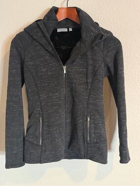 Athleta Charcoal Heather Faux Fur Fleece Lined Full-Zip Hooded Jacket XSP